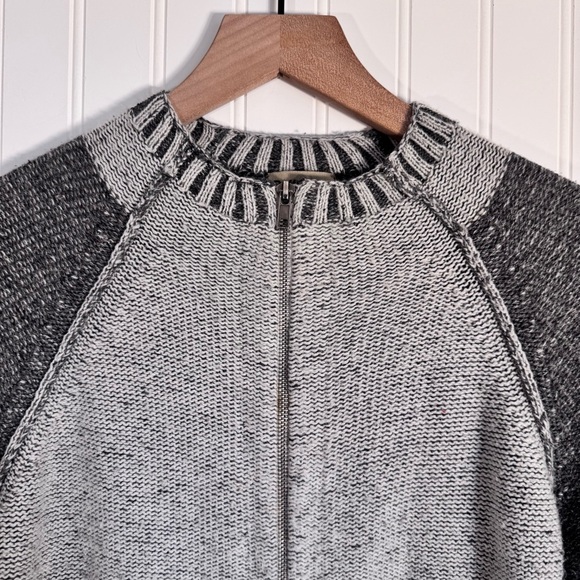 Ruff Hewn Silk Blend Full Zip Raw Hem Sweater Two-Tone Gray Women’s Size Large - Picture 2 of 11